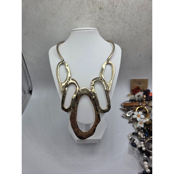 Statement Gold Tone Abstract Oval Link Necklace For Women - Picture 2 of 4